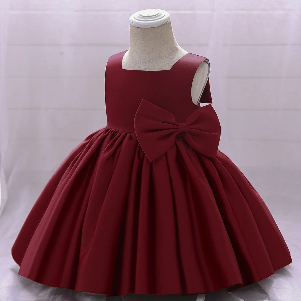 TinyTulle A-Line Satin Flower Girl Dress with Bow Details for Weddings &amp; Special Occasions