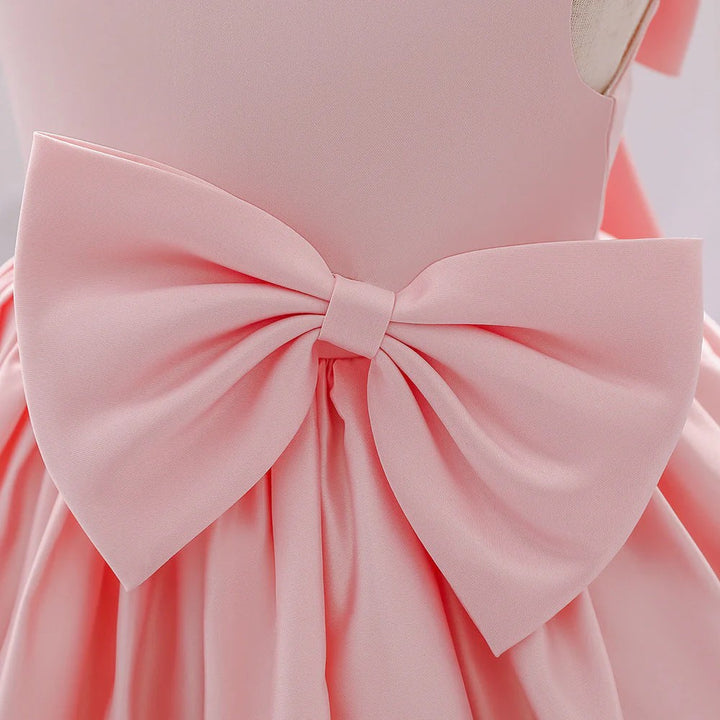 TinyTulle A-Line Satin Flower Girl Dress with Bow Details for Weddings &amp; Special Occasions