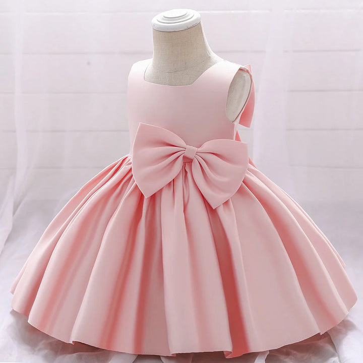 TinyTulle A-Line Satin Flower Girl Dress with Bow Details for Weddings &amp; Special Occasions