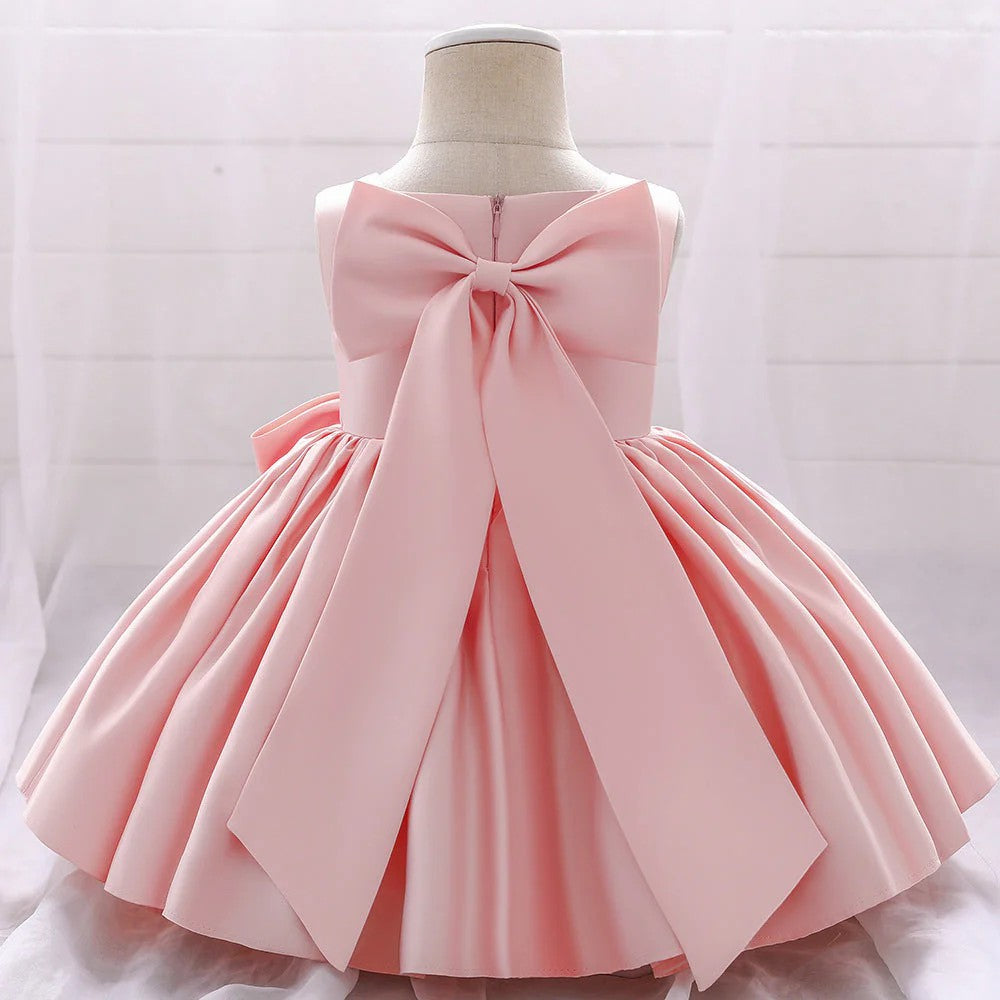 TinyTulle A-Line Satin Flower Girl Dress with Bow Details for Weddings &amp; Special Occasions