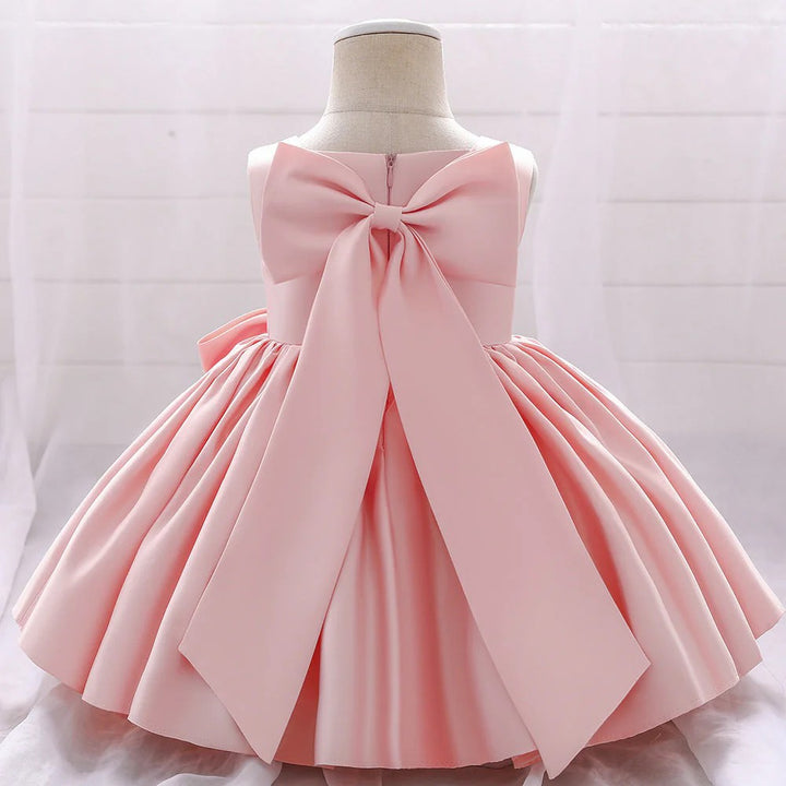 TinyTulle A-Line Satin Flower Girl Dress with Bow Details for Weddings &amp; Special Occasions