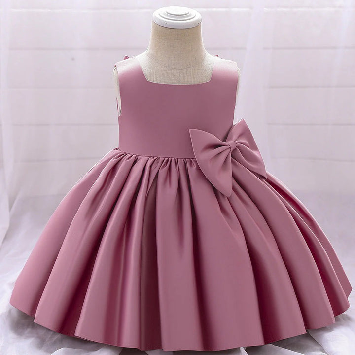 TinyTulle A-Line Satin Flower Girl Dress with Bow Details for Weddings &amp; Special Occasions