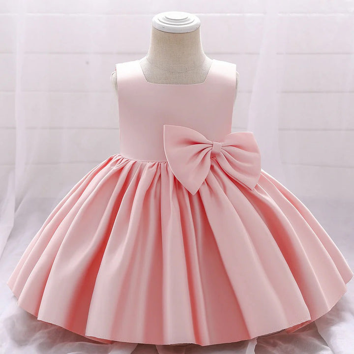 TinyTulle A-Line Satin Flower Girl Dress with Bow Details for Weddings &amp; Special Occasions