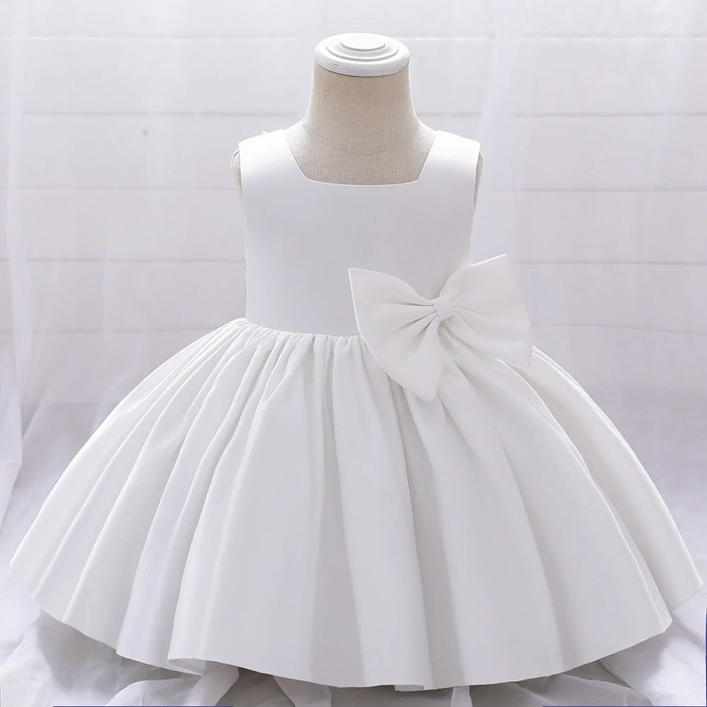 TinyTulle A-Line Satin Flower Girl Dress with Bow Details for Weddings &amp; Special Occasions