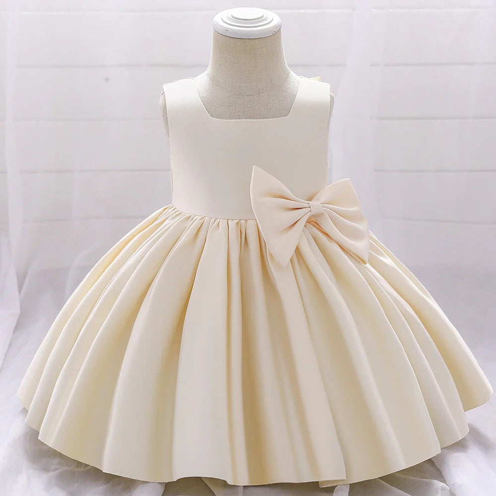 TinyTulle A-Line Satin Flower Girl Dress with Bow Details for Weddings &amp; Special Occasions