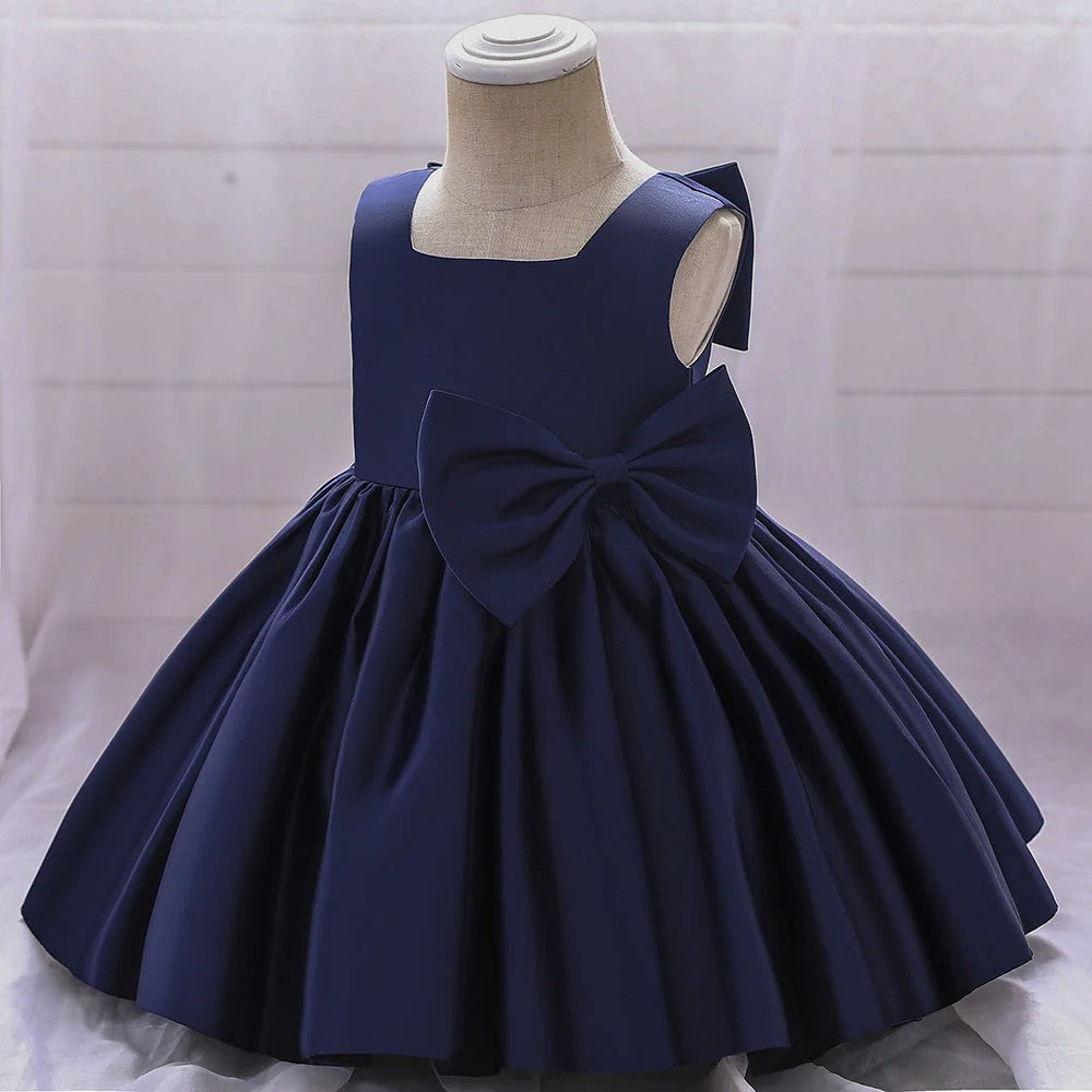 TinyTulle A-Line Satin Flower Girl Dress with Bow Details for Weddings &amp; Special Occasions