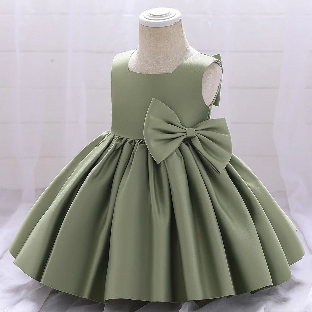 TinyTulle A-Line Satin Flower Girl Dress with Bow Details for Weddings &amp; Special Occasions