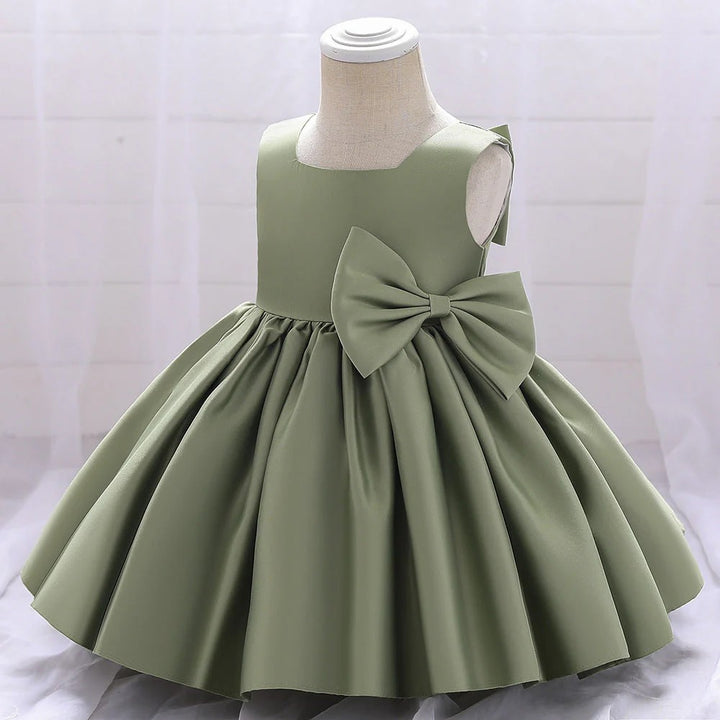 TinyTulle A-Line Satin Flower Girl Dress with Bow Details for Weddings &amp; Special Occasions