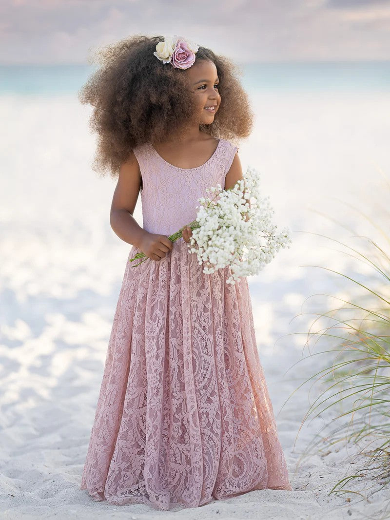 TinyTulle Lace Sleeveless A-Line Floor-Length Flower Girl Dress