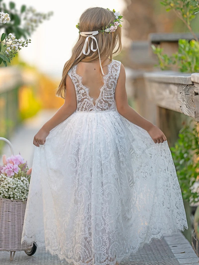 TinyTulle Lace Sleeveless A-Line Floor-Length Flower Girl Dress