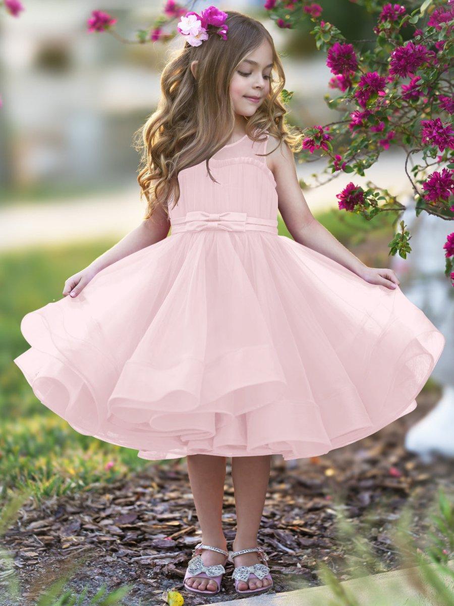 TinyTulle Elegant Magenta Tulle Flower Girl Dress with Bow Waist and Flowy Hem