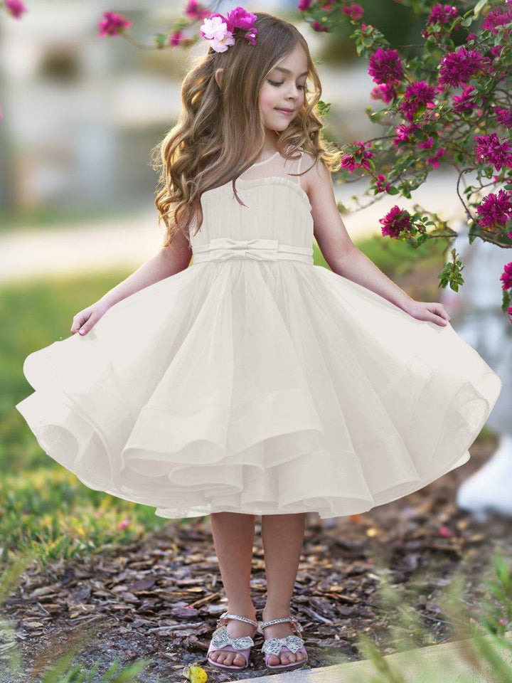 TinyTulle Elegant Magenta Tulle Flower Girl Dress with Bow Waist and Flowy Hem