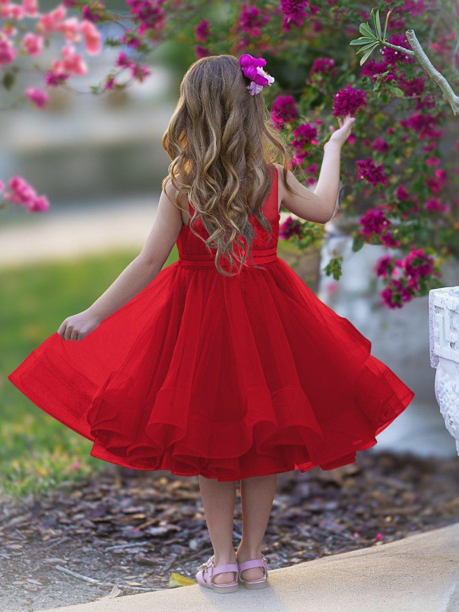 TinyTulle Elegant Magenta Tulle Flower Girl Dress with Bow Waist and Flowy Hem