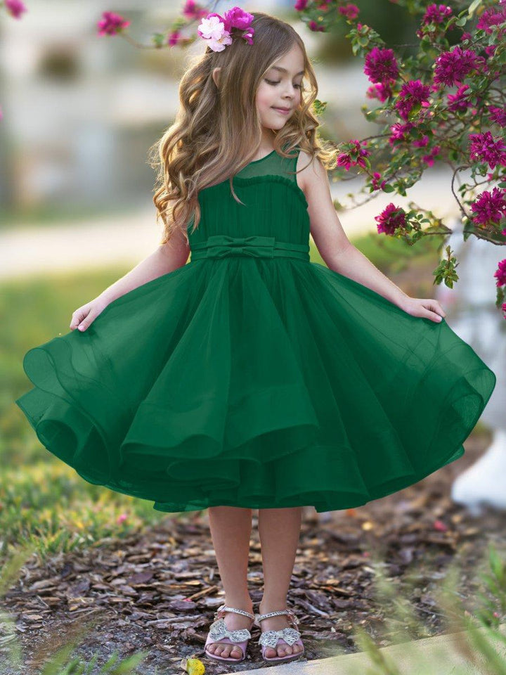 TinyTulle Elegant Magenta Tulle Flower Girl Dress with Bow Waist and Flowy Hem