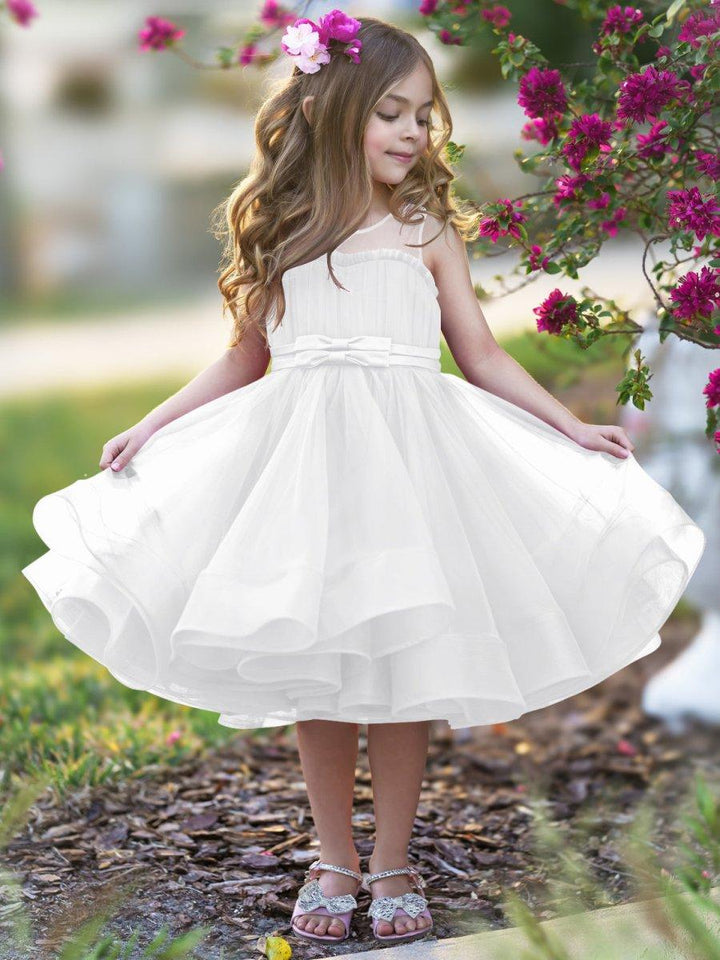 TinyTulle Elegant Magenta Tulle Flower Girl Dress with Bow Waist and Flowy Hem