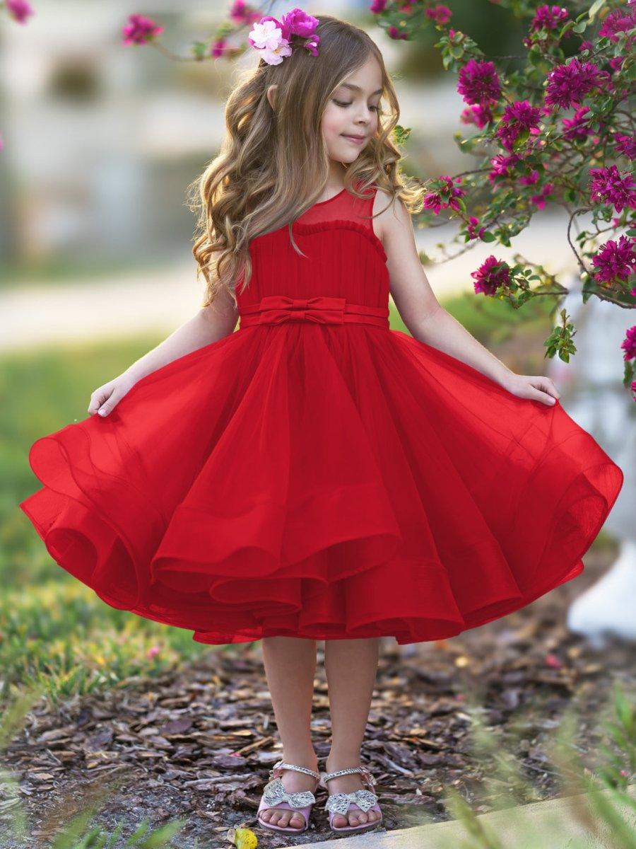 TinyTulle Elegant Magenta Tulle Flower Girl Dress with Bow Waist and Flowy Hem