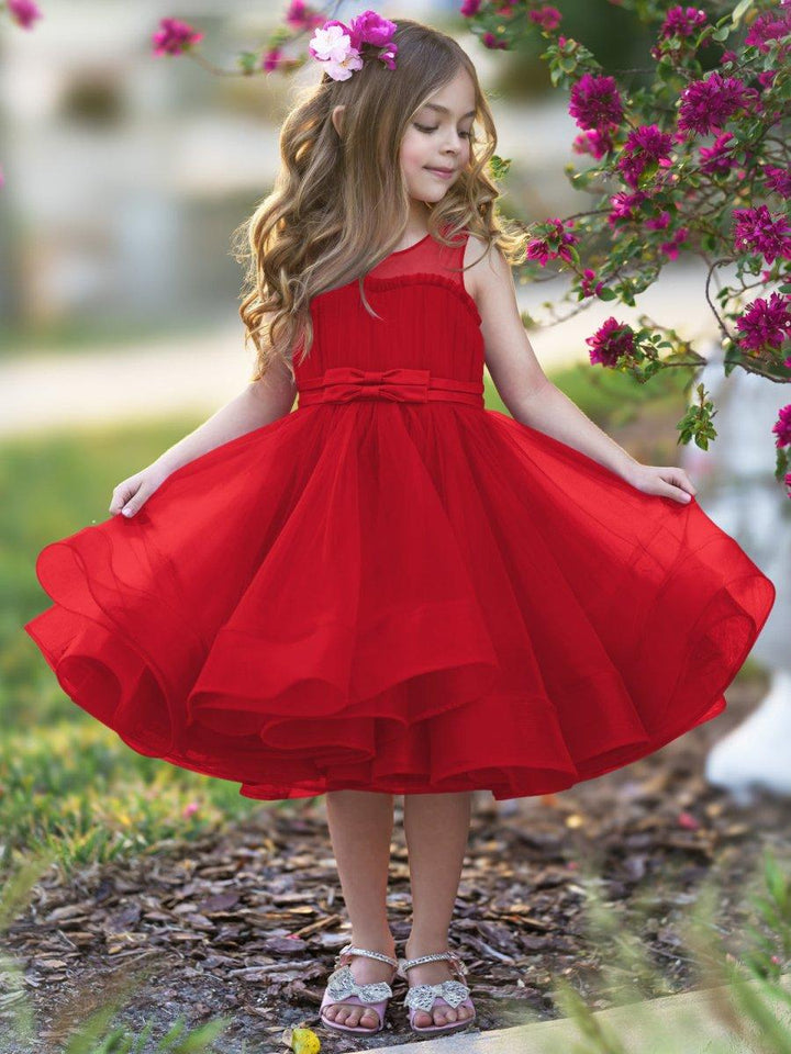 TinyTulle Elegant Magenta Tulle Flower Girl Dress with Bow Waist and Flowy Hem