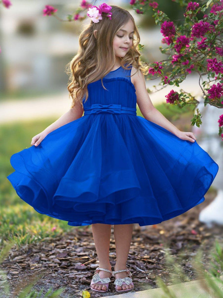 TinyTulle Elegant Magenta Tulle Flower Girl Dress with Bow Waist and Flowy Hem