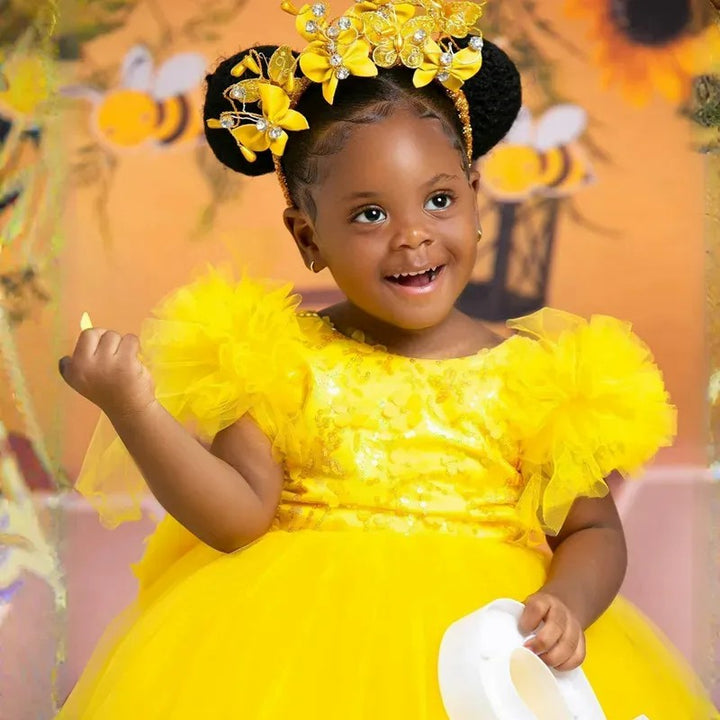 TinyTulle Puffy Tulle Ball Gown Flower Girl Dress with Floral Embroidery