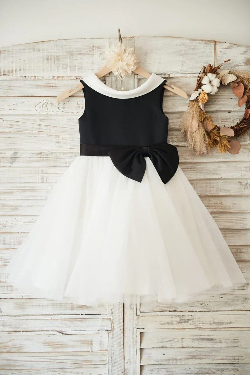 TinyTulle Black &amp; White Princess Tulle Baby Girl Dress with Oversized Waist Bow