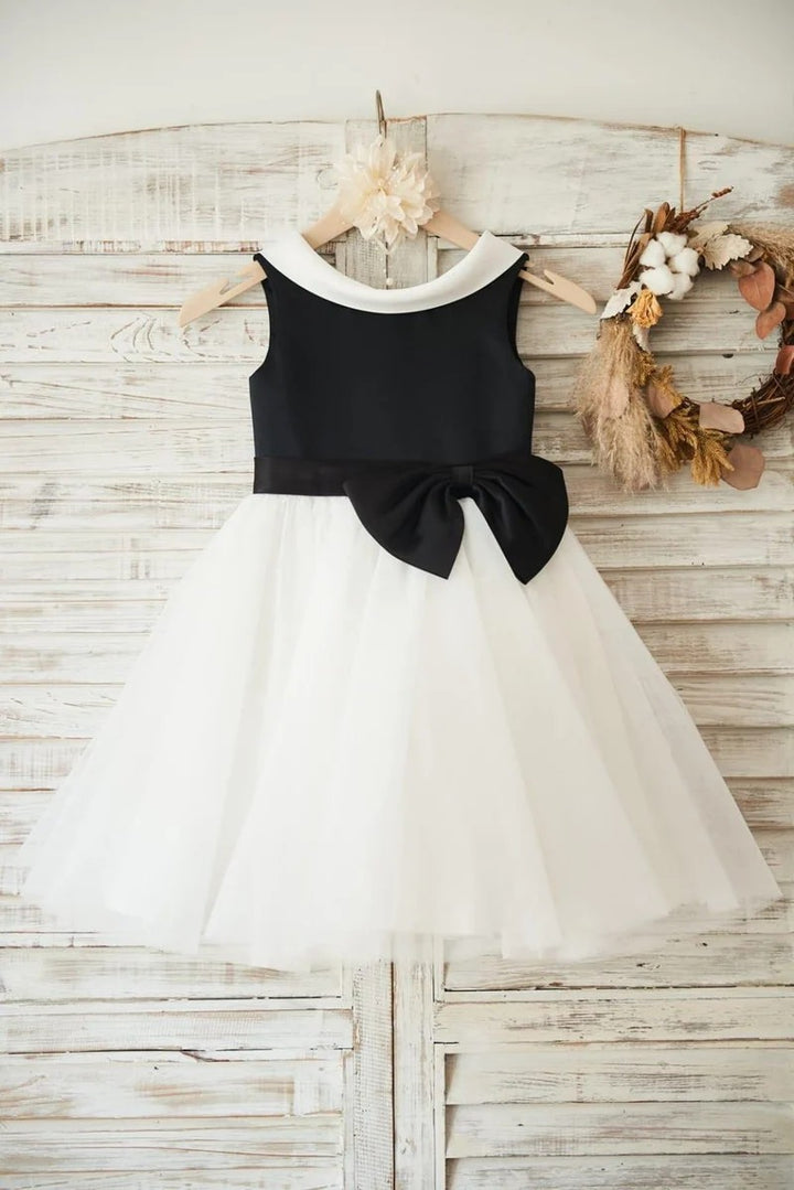TinyTulle Black &amp; White Princess Tulle Baby Girl Dress with Oversized Waist Bow