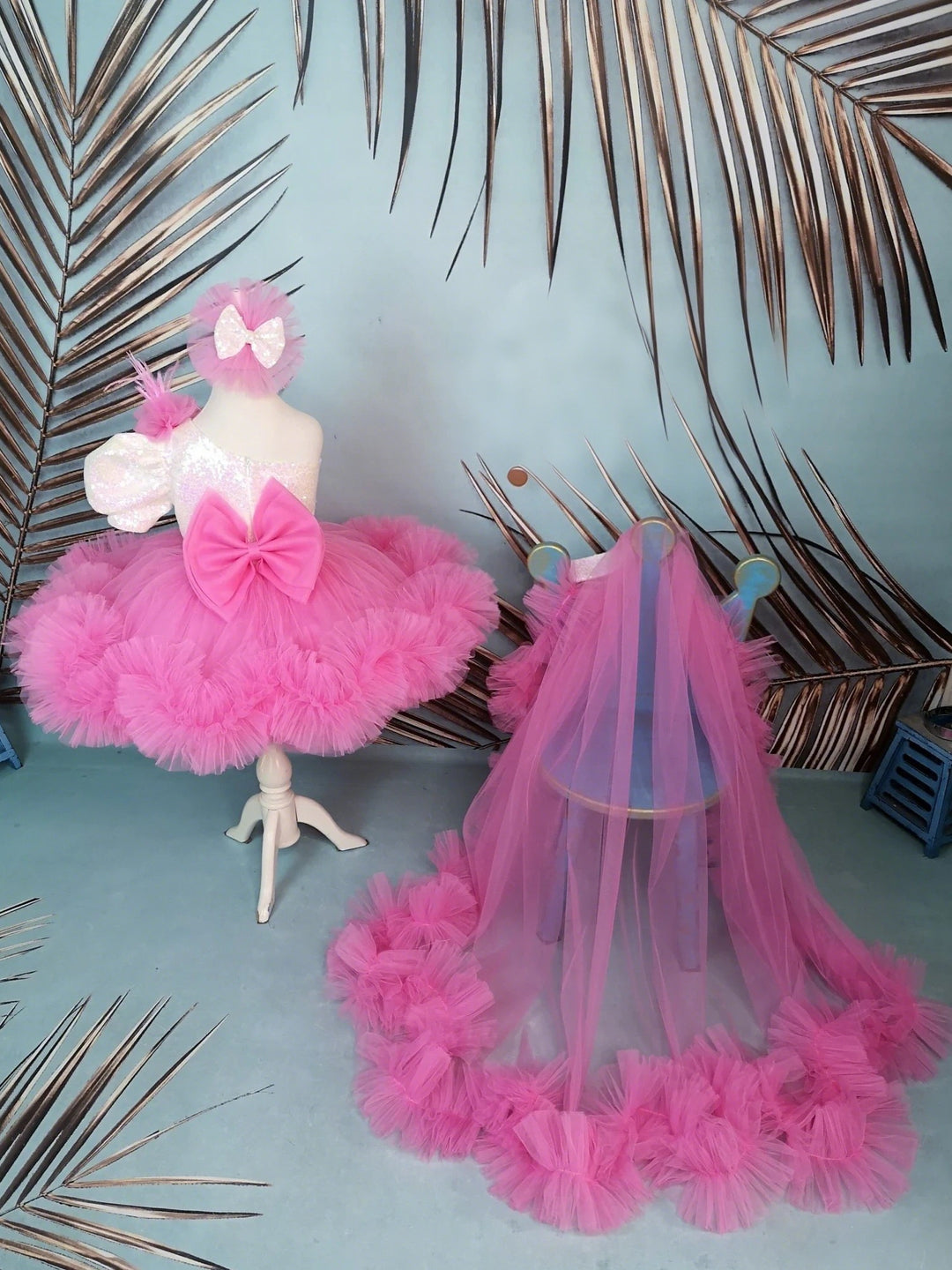 TinyTulle One Shoulder Sequin Tulle Flower Girl Dress with Detachable Train