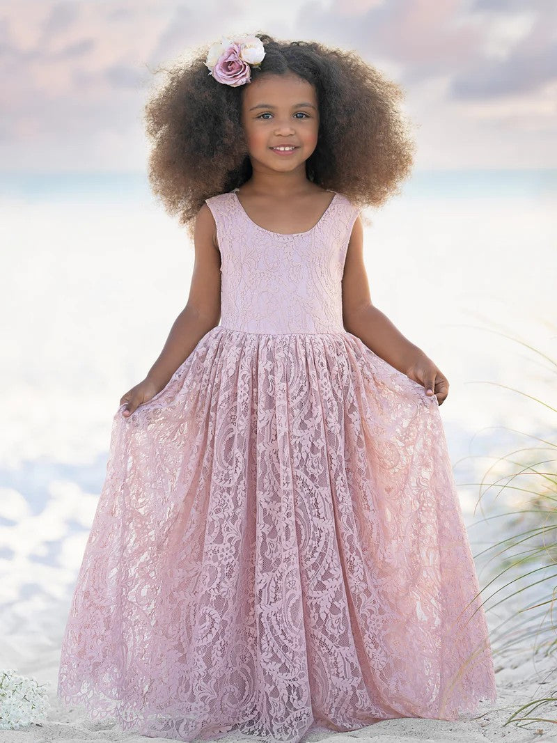 TinyTulle Lace Sleeveless A-Line Floor-Length Flower Girl Dress