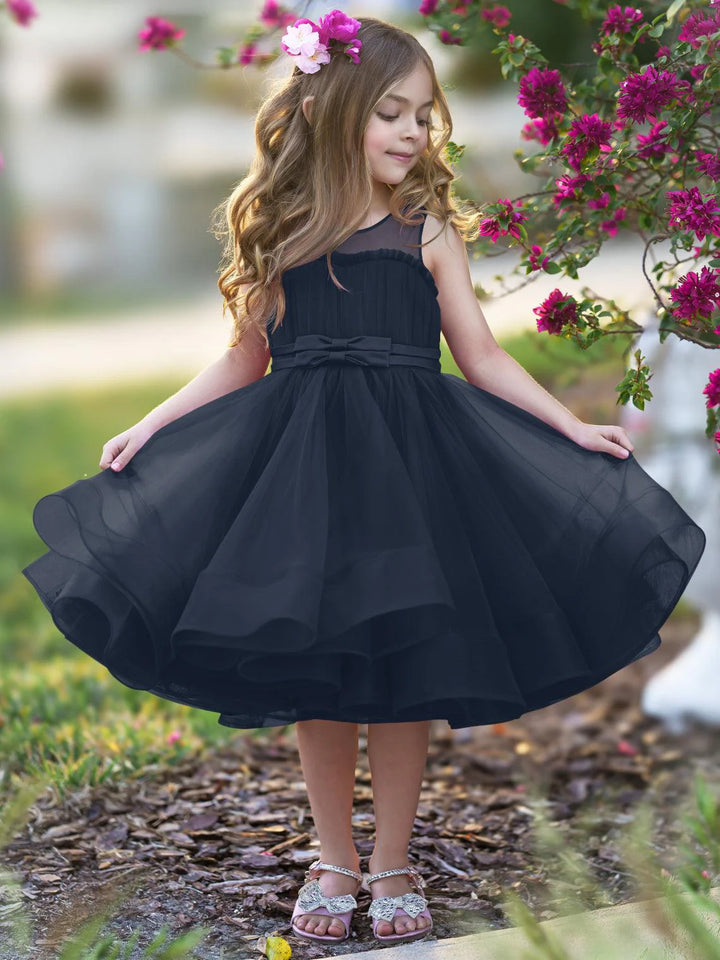 TinyTulle Elegant Magenta Tulle Flower Girl Dress with Bow Waist and Flowy Hem