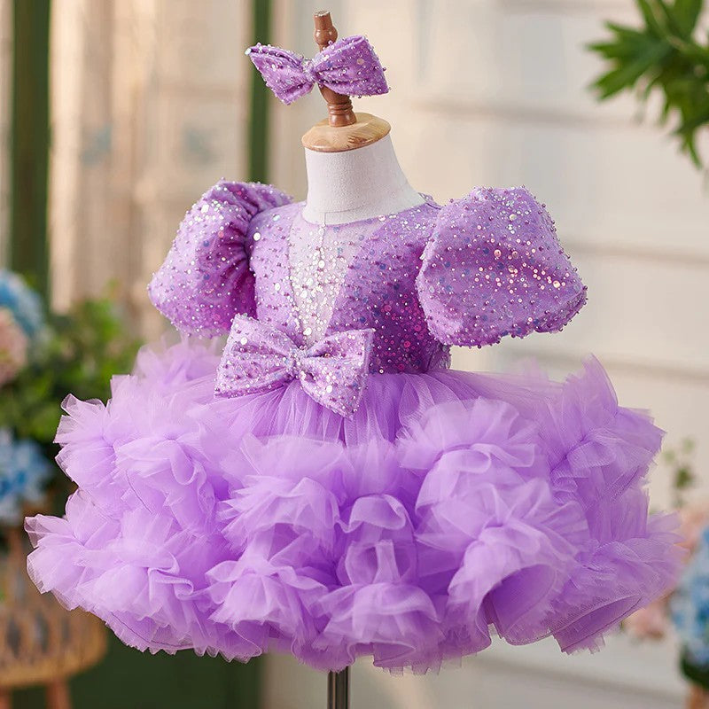 TinyTulle Puff Sleeves Sequin Tulle Ball Gown Baby Girl Dress