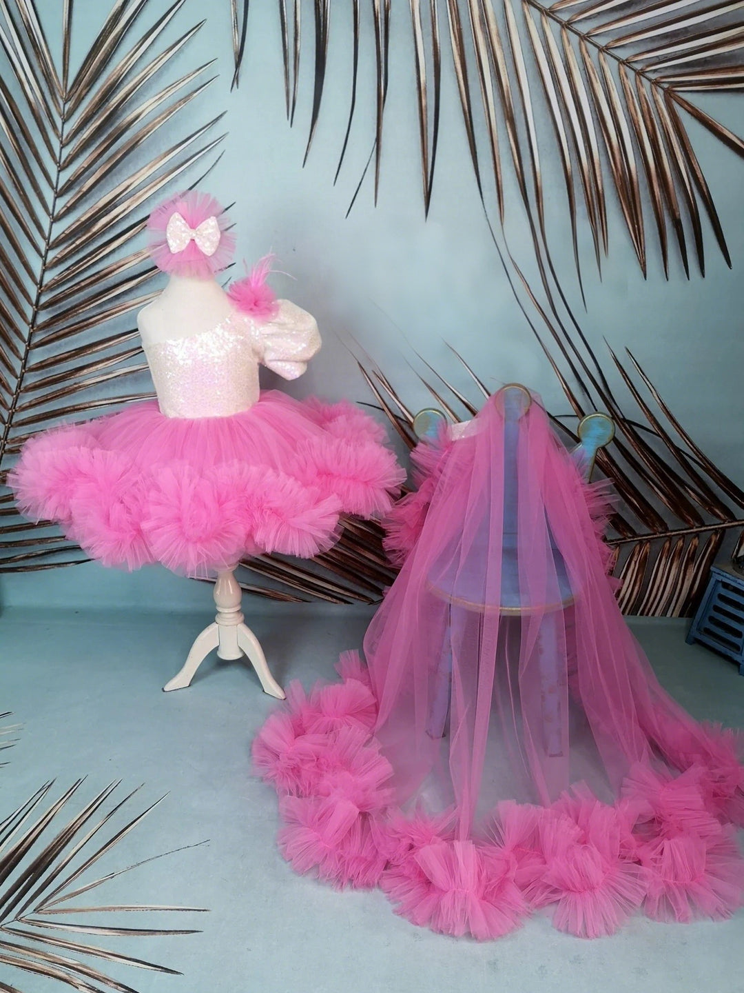TinyTulle One Shoulder Sequin Tulle Flower Girl Dress with Detachable Train