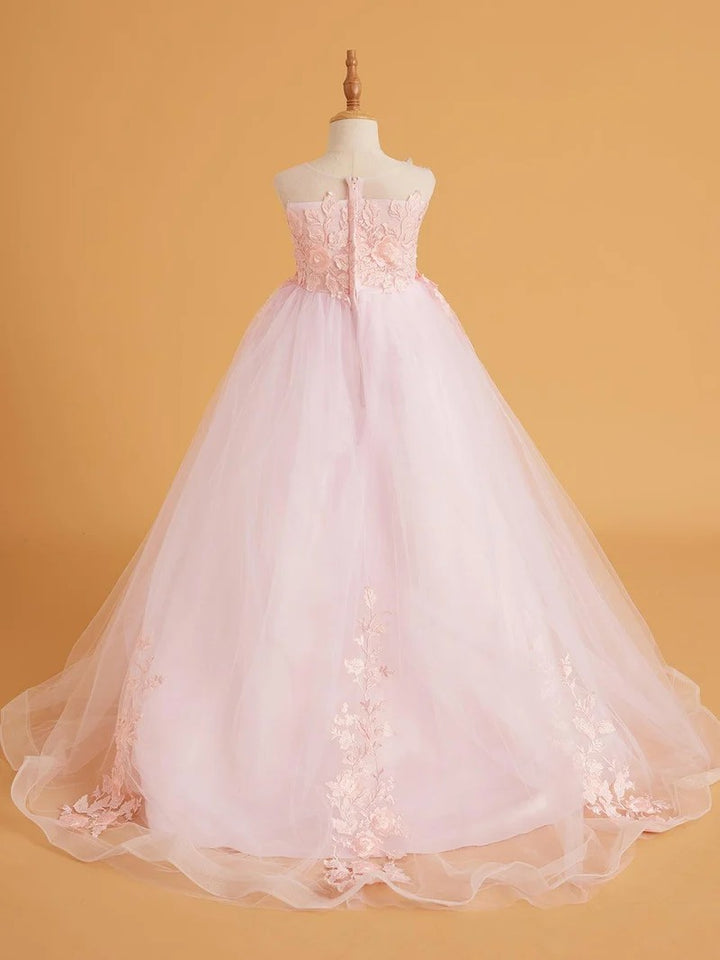 TinyTulle Dreamy Light Pink Tulle Ball Gown with 3D Butterfly Appliques