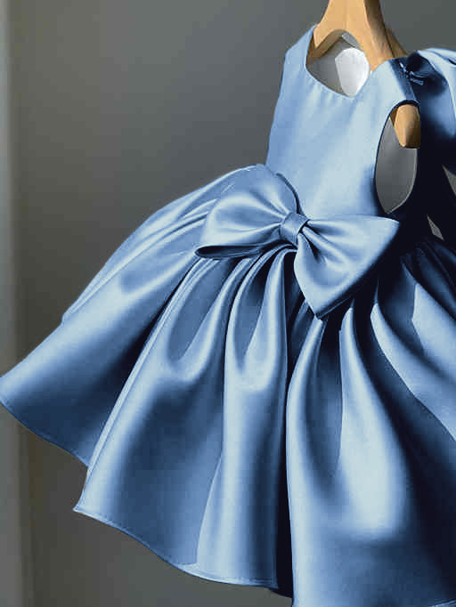 TinyTulle Elegant Sleeveless Satin Flower Girl Dress with Pleated Skirt &amp; Bow Detail
