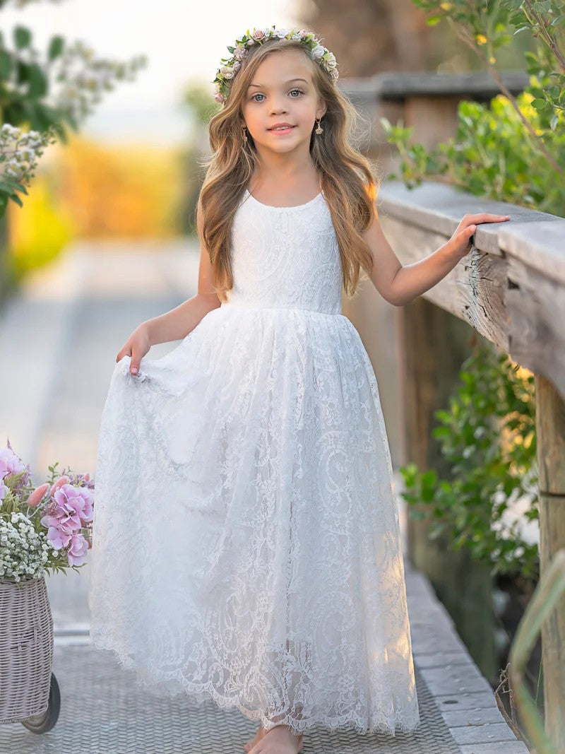 TinyTulle Lace Sleeveless A-Line Floor-Length Flower Girl Dress