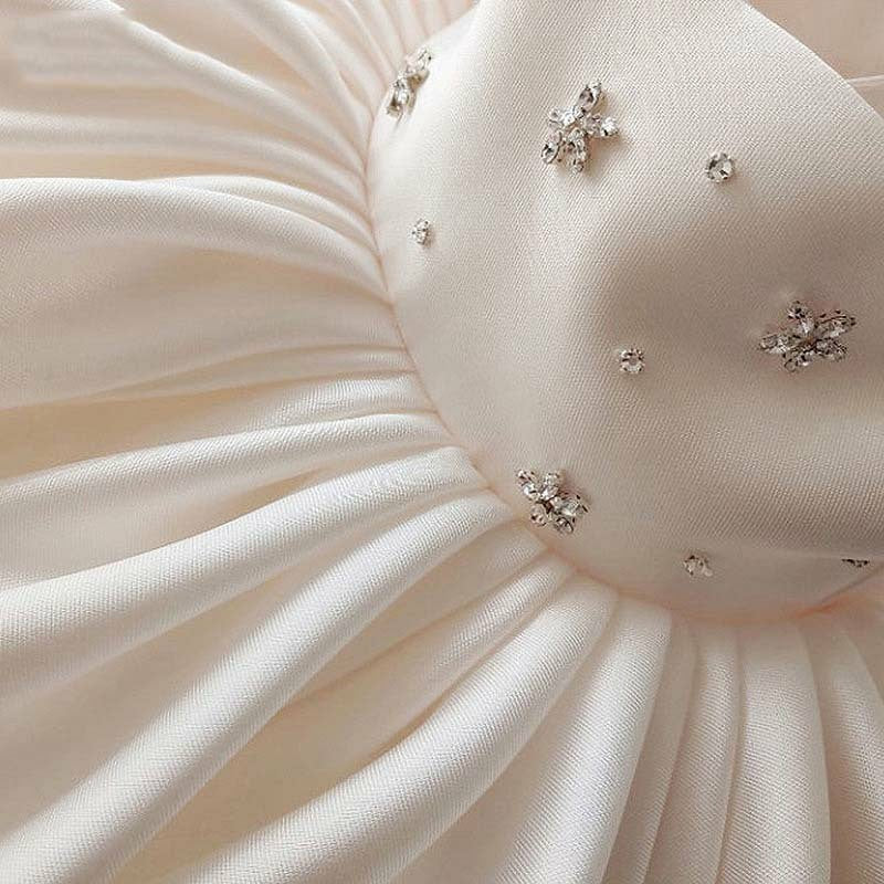 TinyTulle Elegant Sweetheart Neck Satin Flower Girl Dress with Bow and Beaded Details