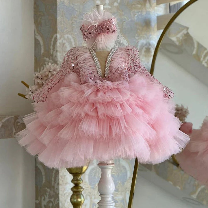 TinyTulle Sequined Layered Tulle Ball Gown Flower Girl Dress for Birthday Party