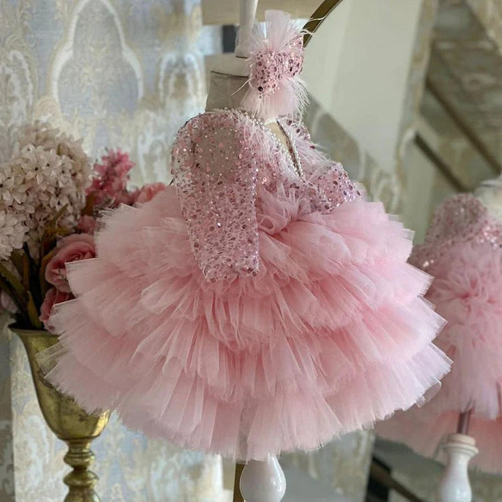 TinyTulle Sequined Layered Tulle Ball Gown Flower Girl Dress for Birthday Party