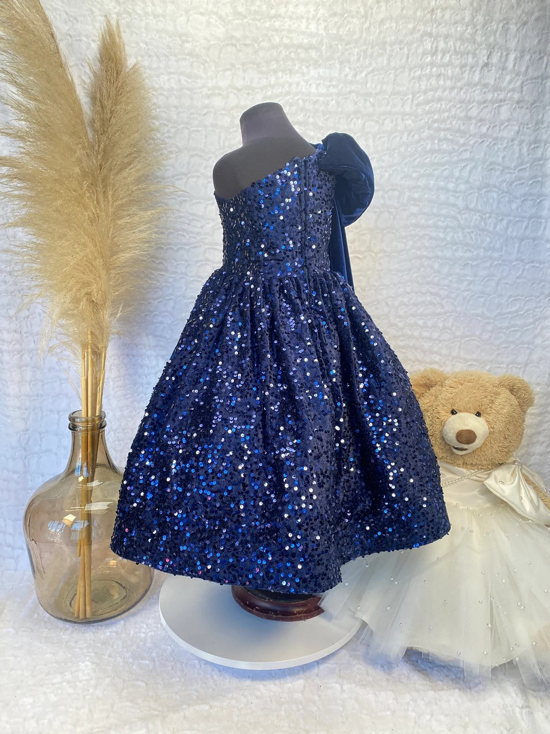 TinyTulle One-Shoulder Sequin A-Line Flower Girl Dress with Bow
