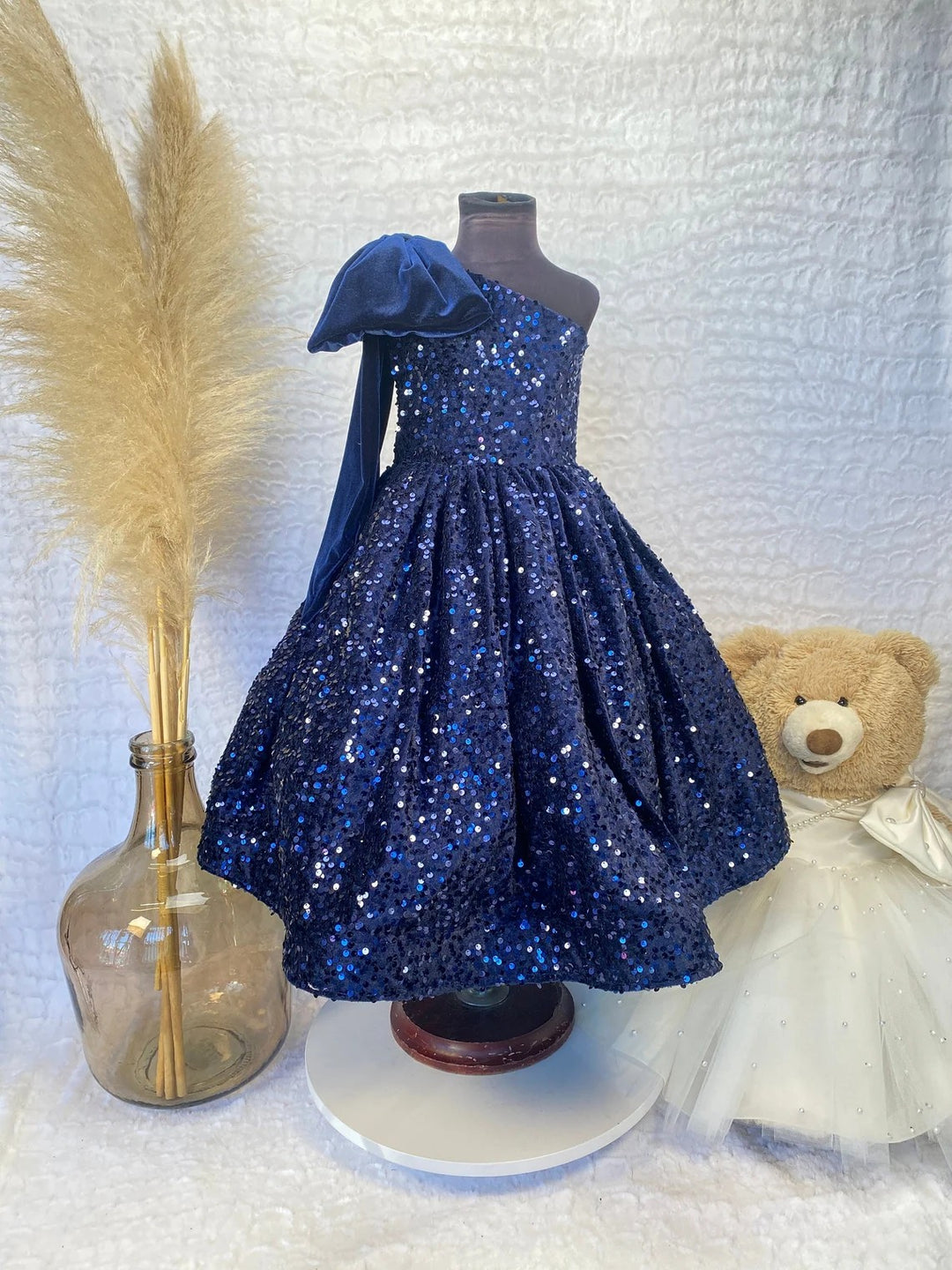 TinyTulle One-Shoulder Sequin A-Line Flower Girl Dress with Bow