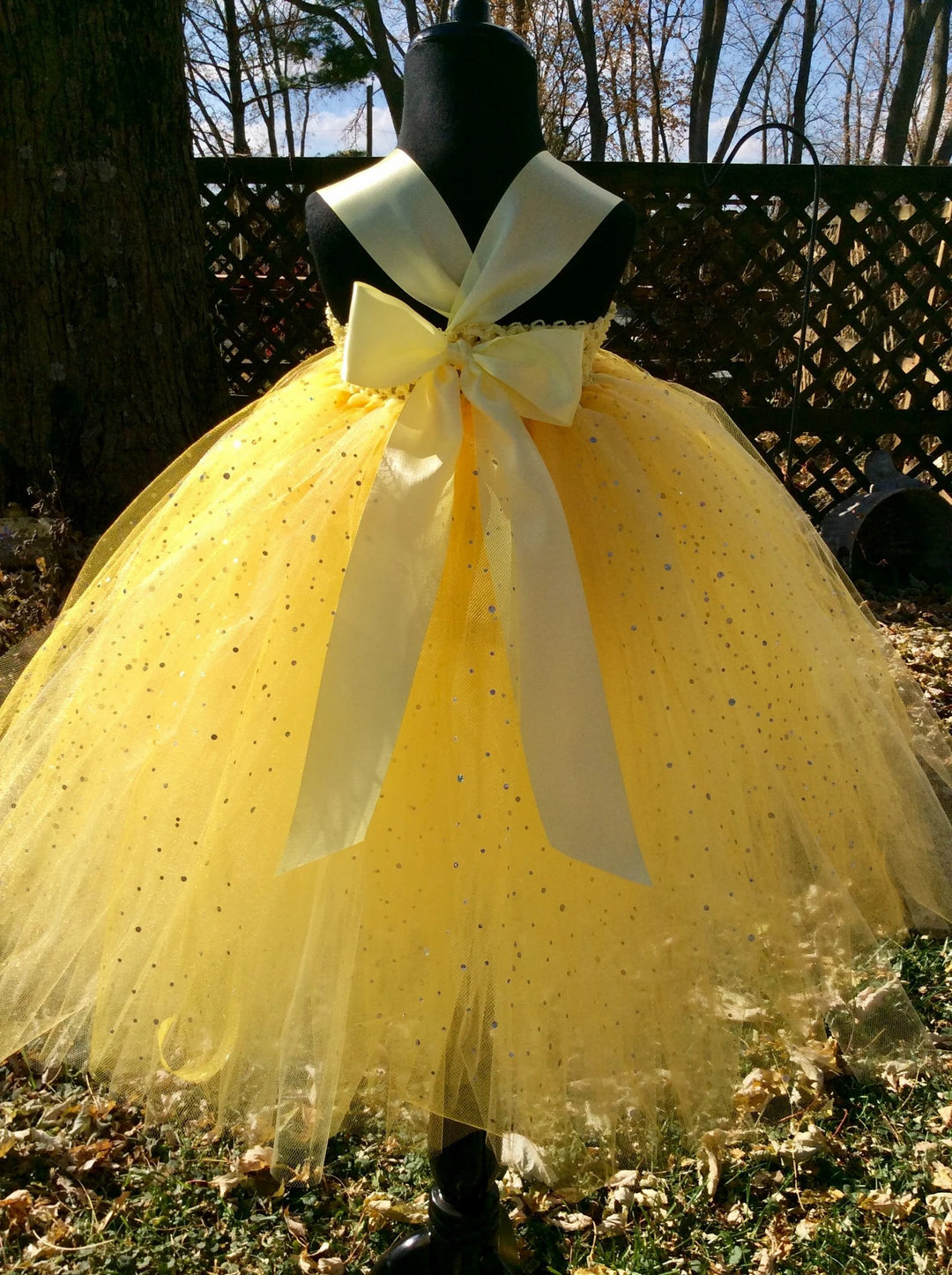 TinyTulle Elegant Yellow Sequin Tulle Flower Girl Ball Gown Dress with Bow Detail