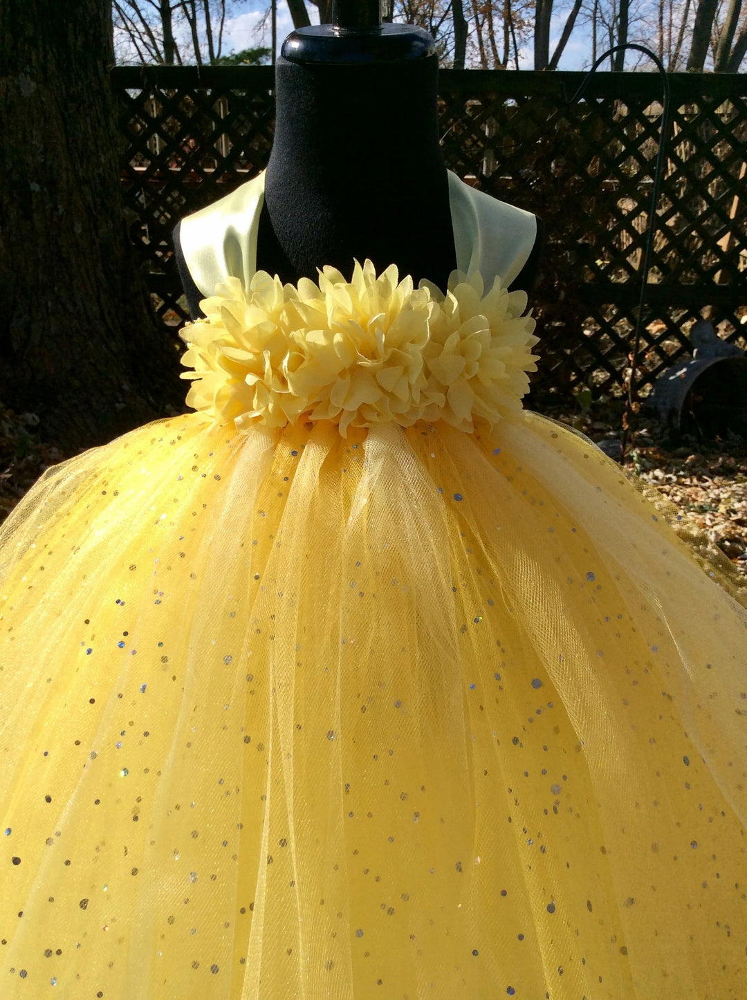 TinyTulle Elegant Yellow Sequin Tulle Flower Girl Ball Gown Dress with Bow Detail