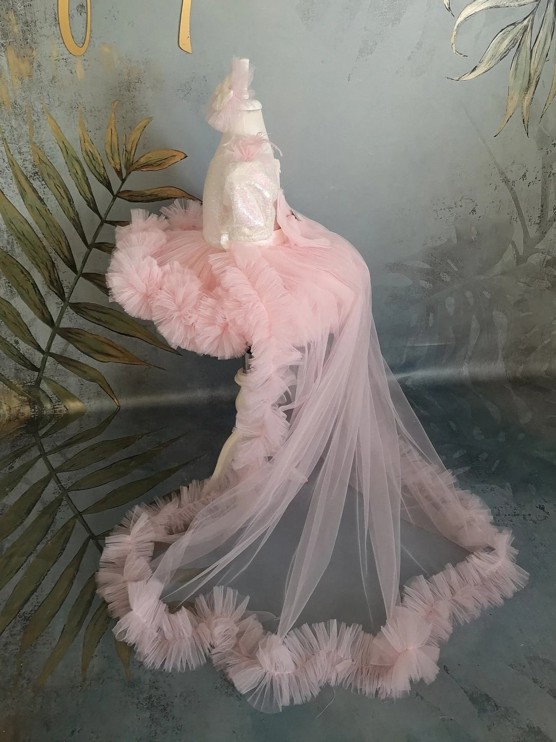 TinyTulle One Shoulder Sequin Tulle Flower Girl Dress with Detachable Train