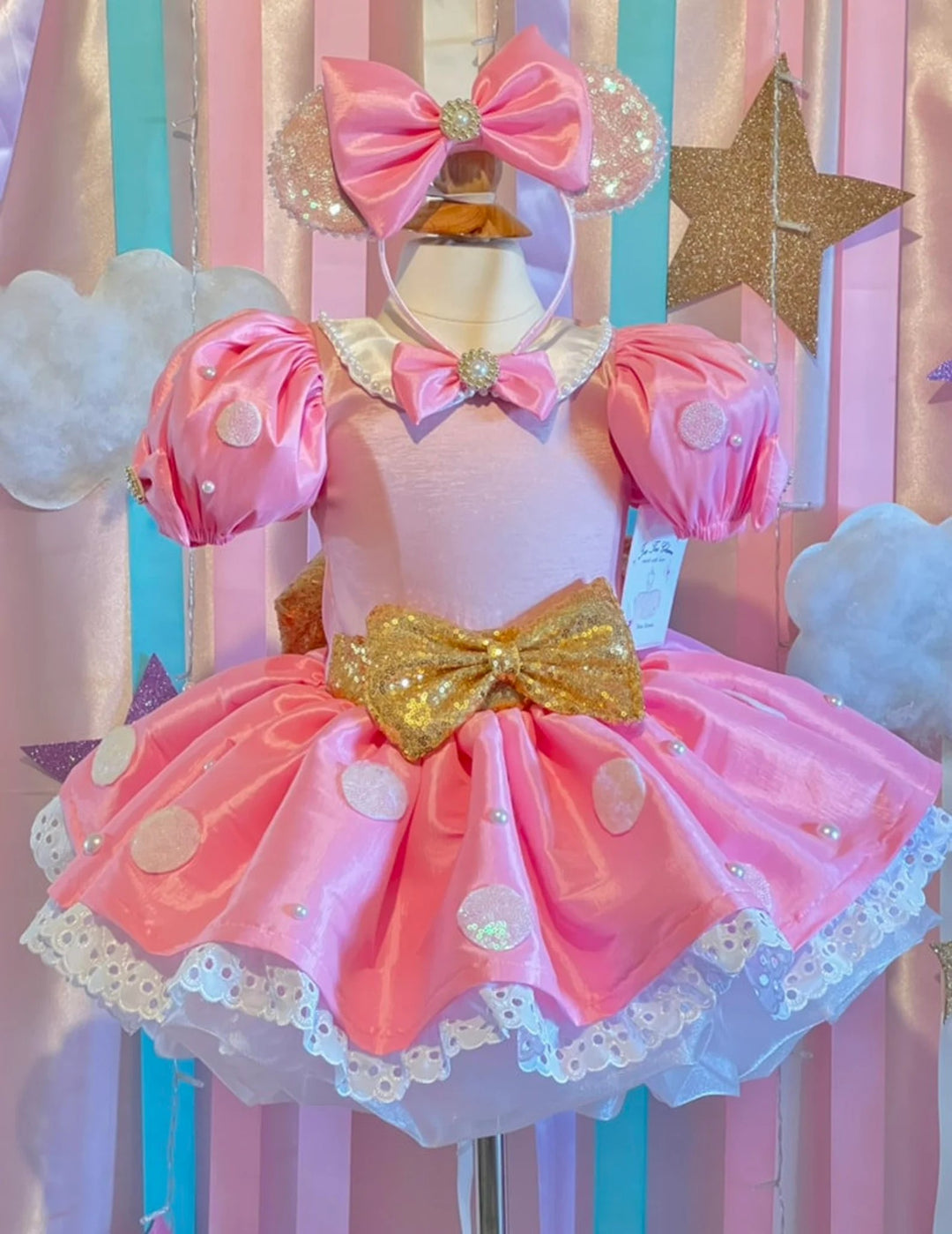 TinyTulle Elegant Pink Sequin Birthday Dress for Girls with Gold Sequin Bow