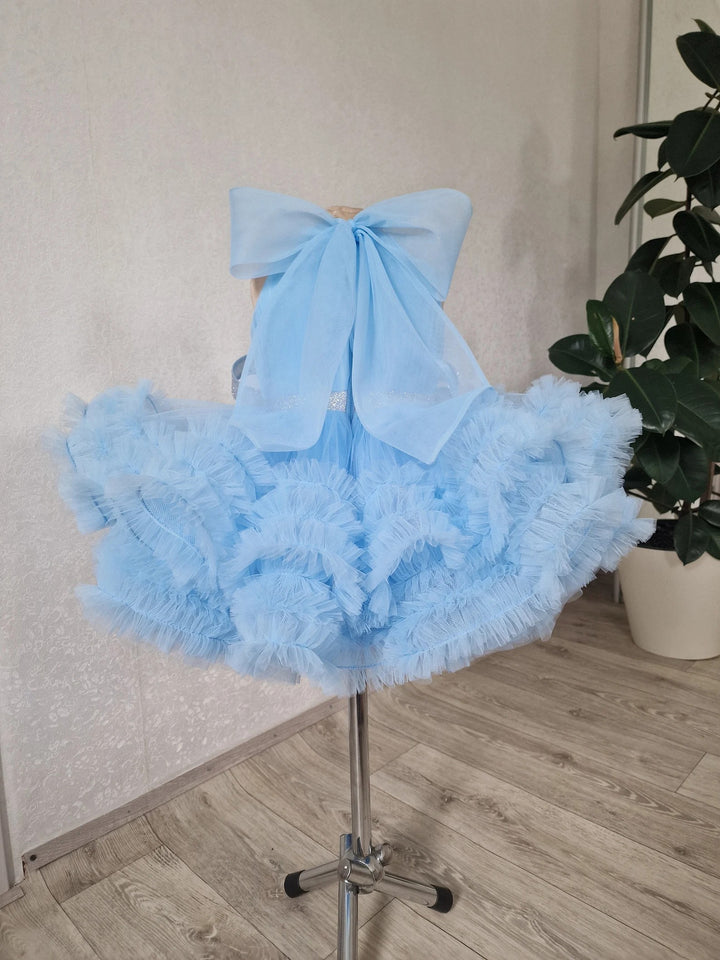 TinyTulle Stunning Blue Sleeveless Ruffled Ball Gown Princess Flower Girl Dresses