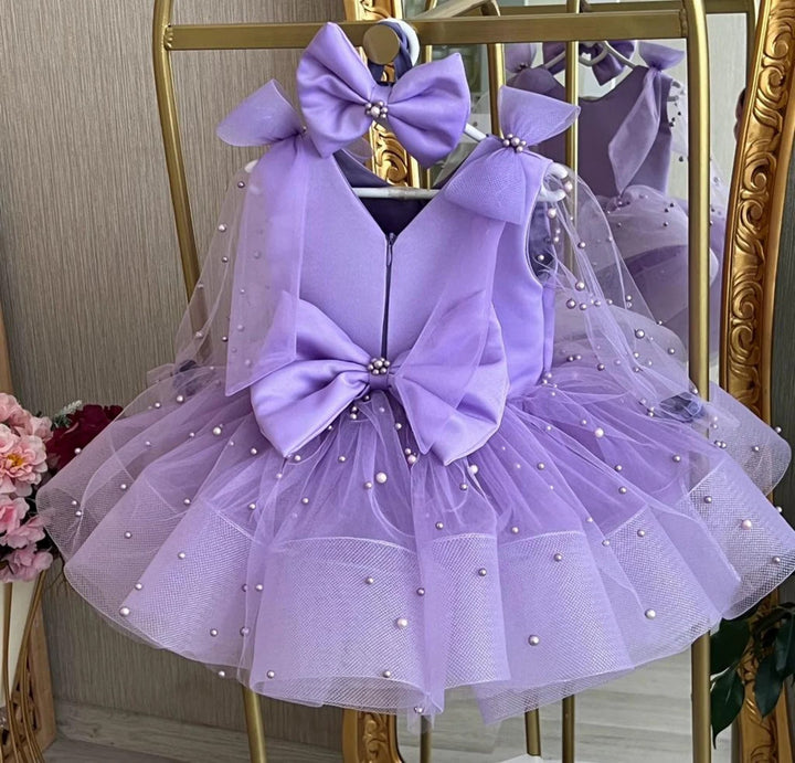 TinyTulle Pink Pearl Tulle Flower Girl Dress with Bow