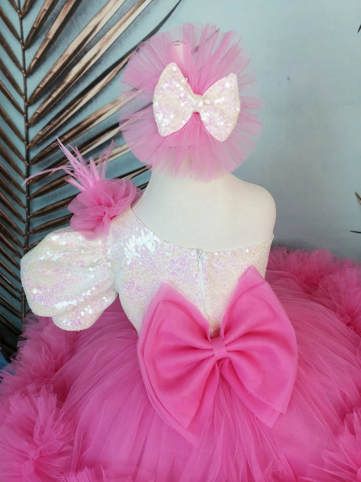 TinyTulle One Shoulder Sequin Tulle Flower Girl Dress with Detachable Train