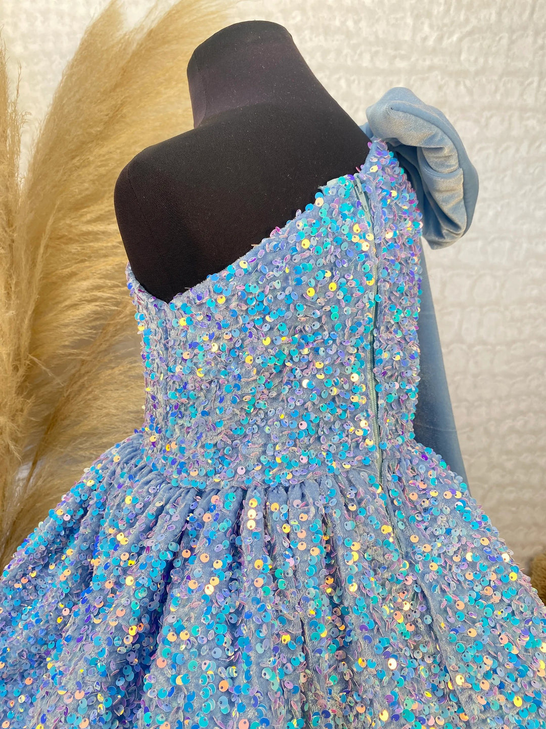 TinyTulle One-Shoulder Sequin A-Line Flower Girl Dress with Bow