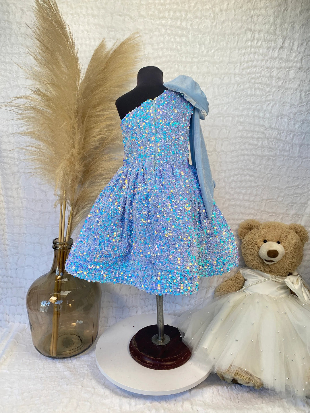 TinyTulle One-Shoulder Sequin A-Line Flower Girl Dress with Bow