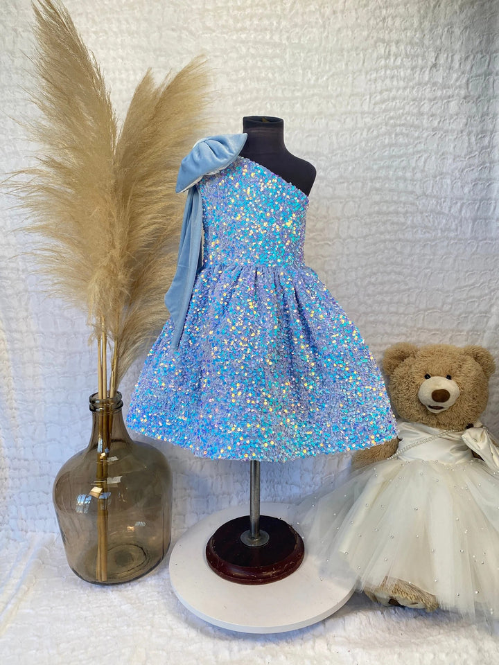 TinyTulle One-Shoulder Sequin A-Line Flower Girl Dress with Bow