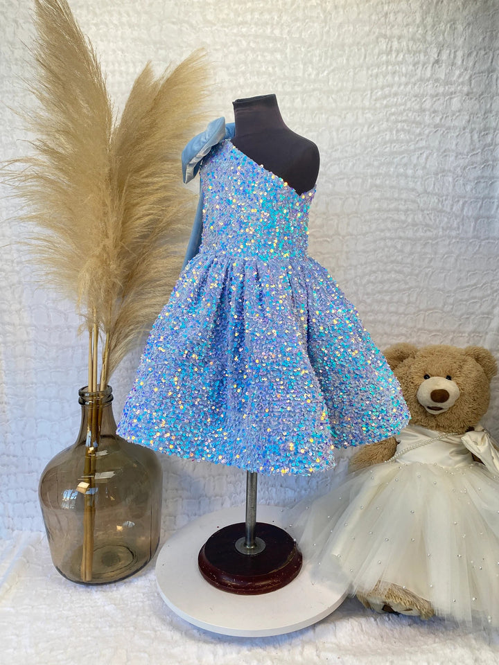 TinyTulle One-Shoulder Sequin A-Line Flower Girl Dress with Bow