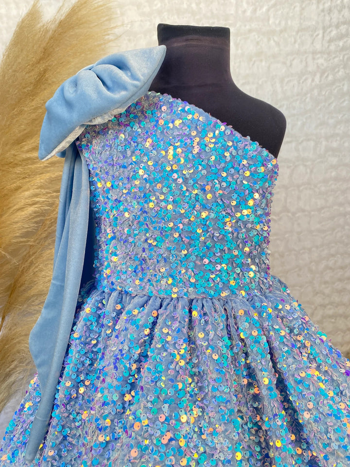 TinyTulle One-Shoulder Sequin A-Line Flower Girl Dress with Bow